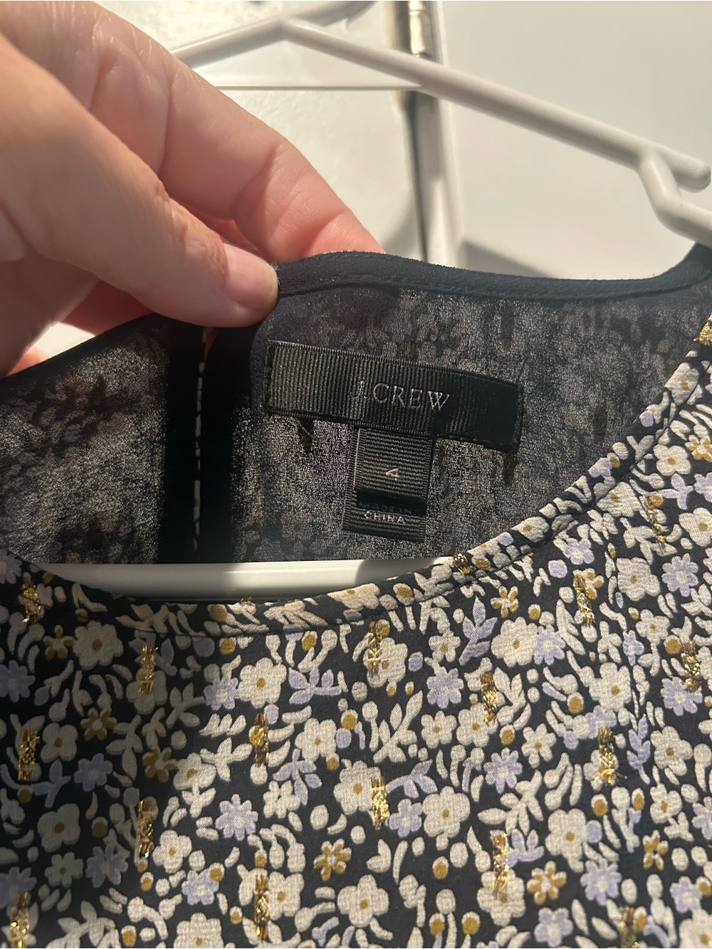 J. Crew Silk Black and White Floral Short-Sleeve Blouse - Picture 3 of 6